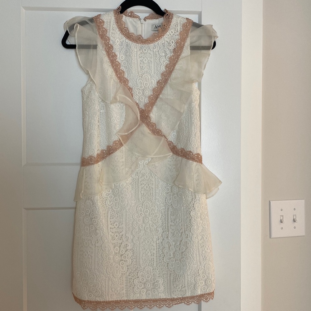 Amur white lace sleeveless dress with blush pink detail size 0